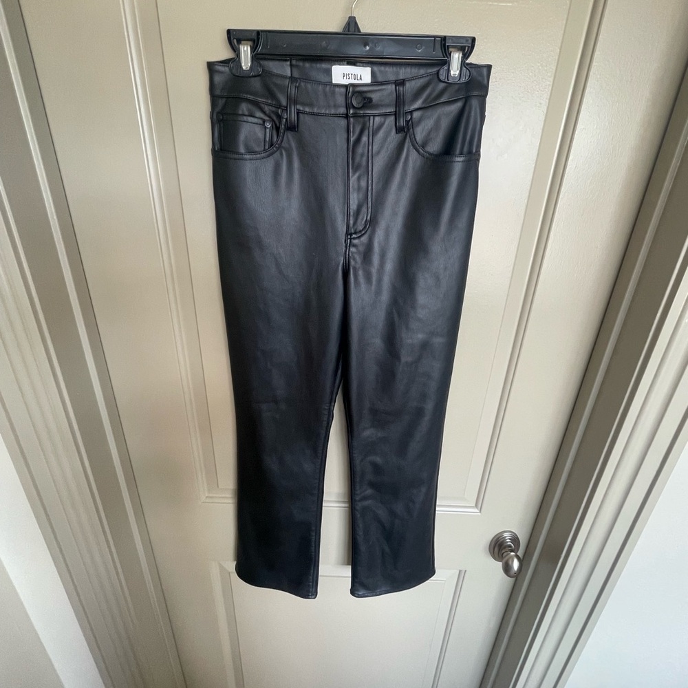 Pistola Black Faux Leather Straight leg Cropped Pants